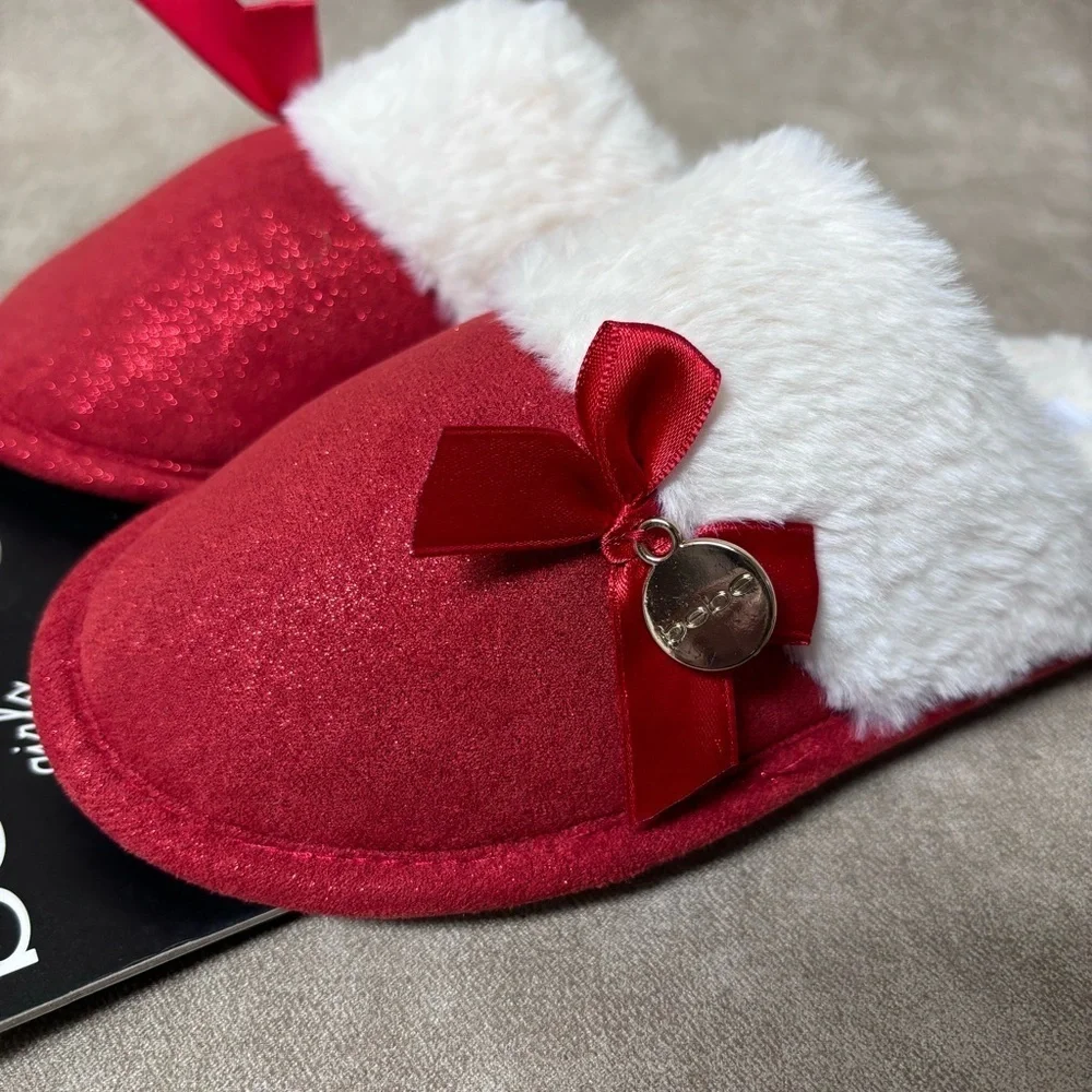 Bebe Girls Red Glitter Soft Slippers Sz 2/3